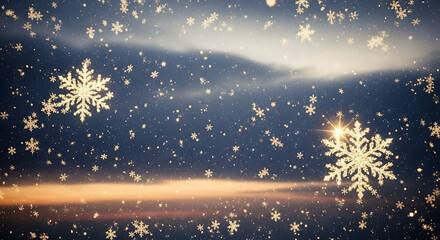 Sparkling snowflakes fall against a wintery sky