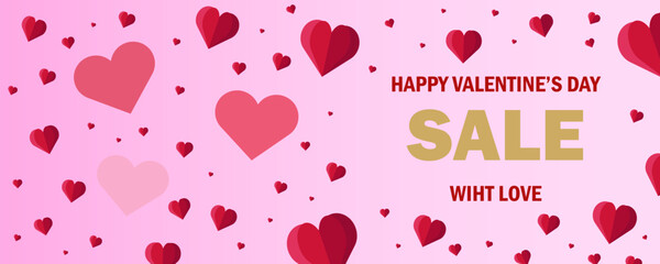 Vector of Valentine's day poster or banner. Greetings and presents for love or Valentine's day concept. Banner with text HAPPY VALENTINE DAY SALE WITH LOVE