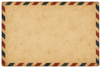 Vintage airmail envelope corner with red and blue diagonal stripe border on aged paper retro isolated on a transparent background
