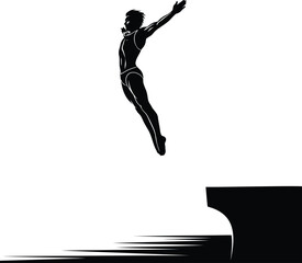 High Dive Athlete Leaping from Platform Silhouette Vector