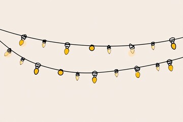 Two strands of simple yellow string lights on beige backdrop, whimsical feel