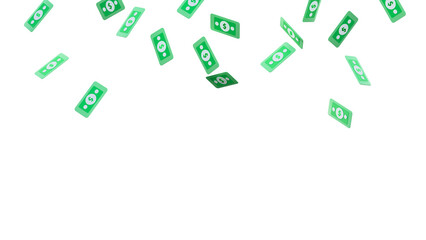 Scattered dollar bills falling overlay 3D render