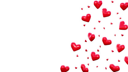 Scattered red hearts falling overlay 3D render