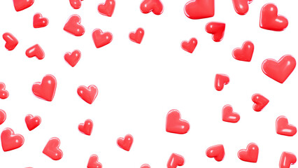 Red hearts falling frame overlay 3D render