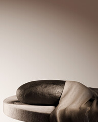 Spa stone and fabric on beige podium 3D render