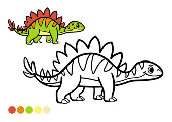 Cute cartoon dinosaur childrens coloring book page. Fun prehistoric stegosaurus illustration with plates on its back