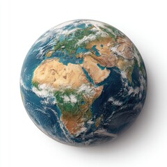 Rendered Earth globe featuring Europe, Africa, and the Middle East, with clouds