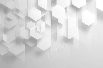 White and grey abstract background with subtle shadows and geometric hexagon shapes