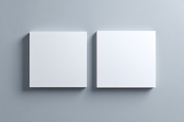 Two square, white paper blocks on a gray surface, soft shadows suggest light source