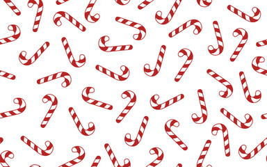 Seamless vector candy canes pattern. Christmas repeating background of festive sweets.