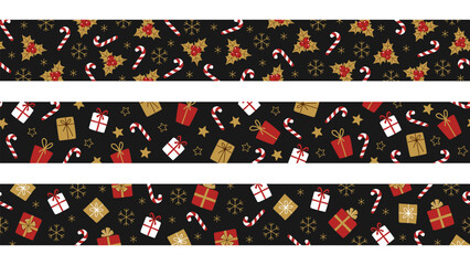 Seamless Christmas horizontal borders set.