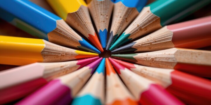 Colorful arrangement of sharpened pencils radiating from the center.