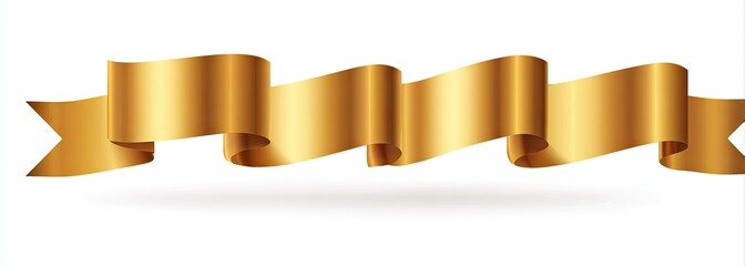 Wavy golden banner, elegant and decorative, on white with soft shadow