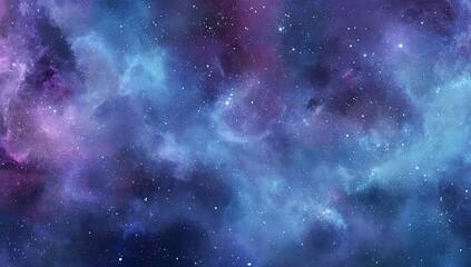 Cosmic cloudscape purple, blue, and cyan nebula with scattered stars