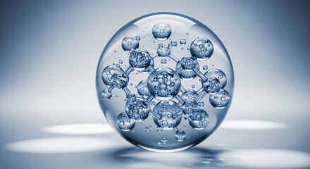 Stunning molecular structure in glass orb for science innovation marketing, representing cutting edge technology and modern research breakthrough, vibrant design