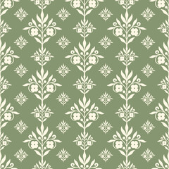 Vintage Art Deco Seamless Pattern. Geometric decorative with beige flower. Retro green background. Wallpaper, print, paper, invitation