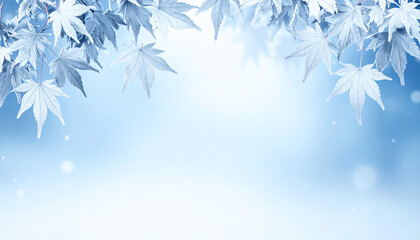 霜のカエデ葉フレーム・冬の青白い世界