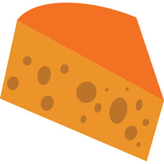Illustration Of A Wedge Shaped Orange Cheese With Visible Holes And Brown Accents Against A Transparent Background