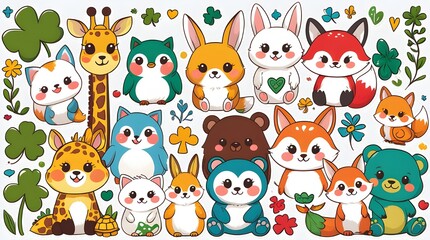 Rich Lucky Color Cute Animals Doodle Illustration