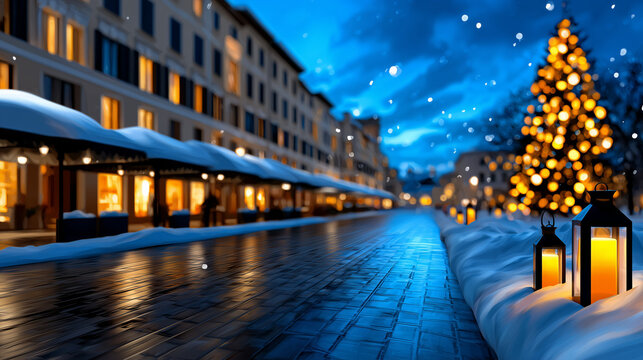 Sparkling European City Square with Giant Christmas Tree and Holiday Lights

 - Powered by Adobe