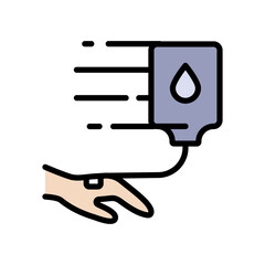 Intravenous therapy medical color icon. Vector illustration of an IV drip bag with a tube, for healthcare apps, medical websites, and hospital-related visuals.