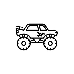 monster truck outline icon. Heavy truck black line illustration.