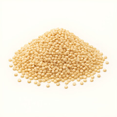 A small pile of tiny yellow millet seeds isolated on white background