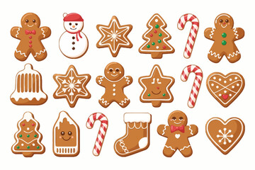 Collection of festive christmas gingerbread cookies in various shapes and sizes
