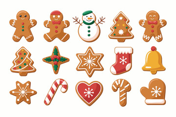 Collection of festive christmas gingerbread cookies and treats in various shapes