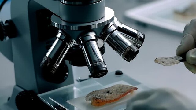 Close-up of Microscope in Laboratory Setting
