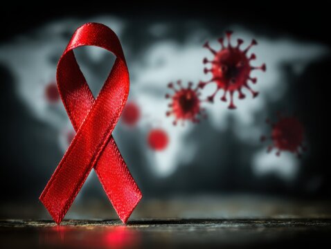 Red ribbon symbolizing awareness for AIDS and viruses background