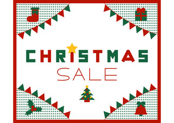 三角旗とクリスマスアイコンのクリスマスセールバナー