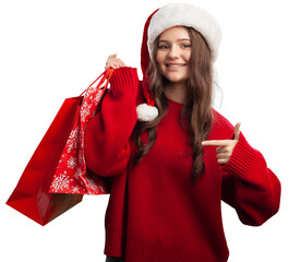 winter holidays and merry christmas concept with shopping bags