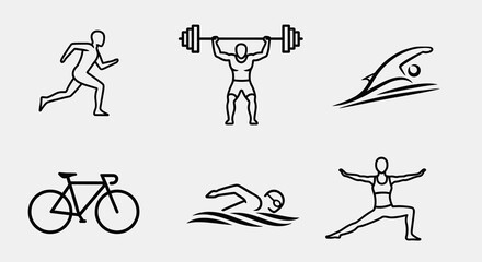 Obraz premium Diverse Sports and Fitness Activities Illustrated in Line Art.