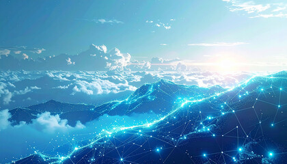 雲上の青いデジタル山脈ネットワーク