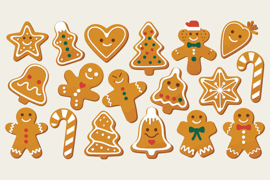 Collection of festive gingerbread cookies in various christmas shapes and designs - Powered by Adobe