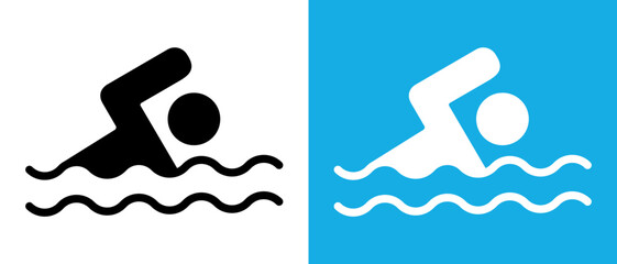 Swimming icons in outline style. Linear vector illustration of swimming signs, safety rules and prohibition symbols for beach zone and pool area. Simple line design.