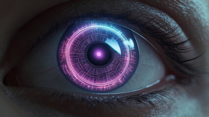 Closeup of a Futuristic Human Eye with Glowing Digital Interface