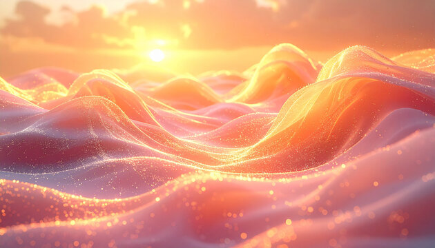 オレンジと紫の光の波・夕焼けの幻想的背景