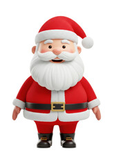 cute, chubby, stylized 3d cartoon santa claus in a vibrant red velvet suit and voluminous white beard, hyper-detailed cgi render on a transparent background. Concept of christmas holiday