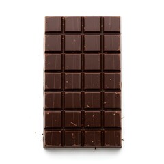 A dark chocolate bar with many squares isolated on white background