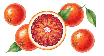 Enjoy vibrant watercolor blood oranges, bringing refreshing zest to your creative project with this stunning citrus arrangement on a clean white backdrop