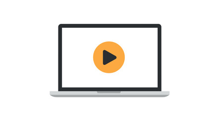 Minimal laptop with play button on screen for media streaming