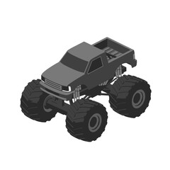 Obraz premium Monochromatic isometric monster truck with oversized tires on white background