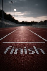 finish line on the red track of modern stadium