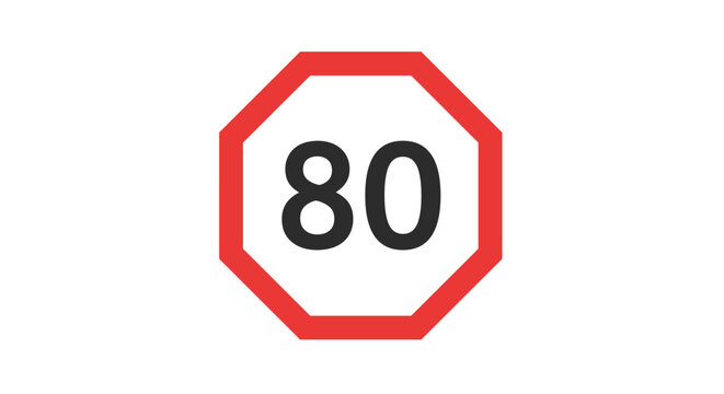 Speed limit sign showing 80 in bold red and white design