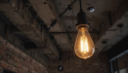 Burnt bulb in industrial-style ceiling lamp in loft apartment