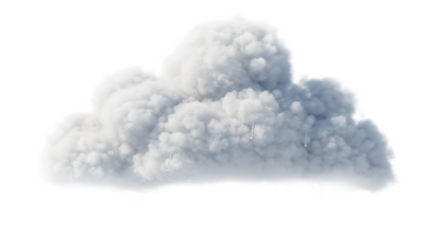 A fluffy white cloud isolated against a black background in a digital rendering style