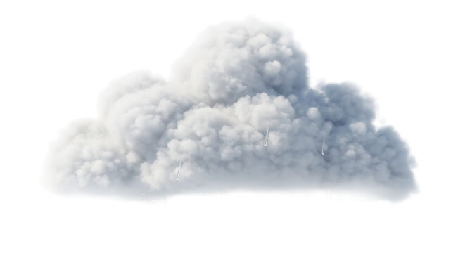 A fluffy white cloud isolated against a black background in a digital rendering style