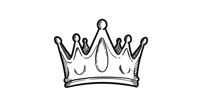 Handdrawn crown sketch with ornate details on white background